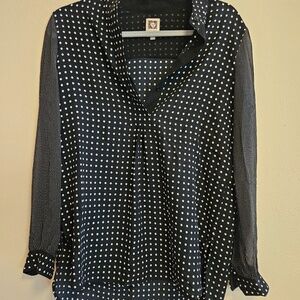 ANN KLEIN Polka Dot Chiffon Long Sleeve